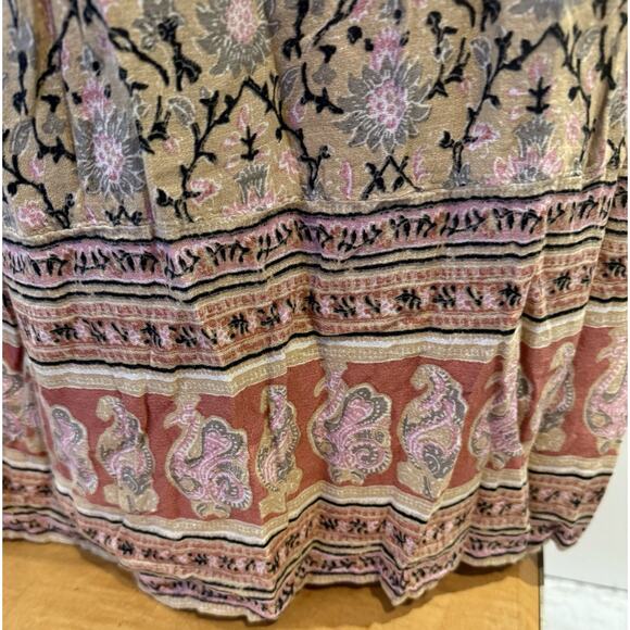 Lucky Brand Boho Floral Maxi Dress L Large Beige Pink Sleeveless Pockets - Picture 8 of 10